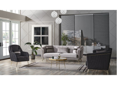 Bankstel 3+3+1 zits textiel hout bankstel 3-zits modern fauteuil compleet set EU.