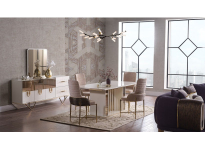 Ontwerp eetkamer compleet eettafel + 6x stoelen + dressoir meubels houten tafel nieuw