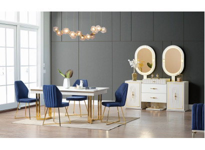 Luxe eetkamerset Eettafel + 6x stoelen + Dressoir Eetgroepen Nieuw 8-delig