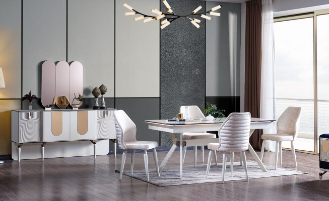 Luxe eetkamerset eettafel + 6x stoelen + dressoir Modern 8-delig