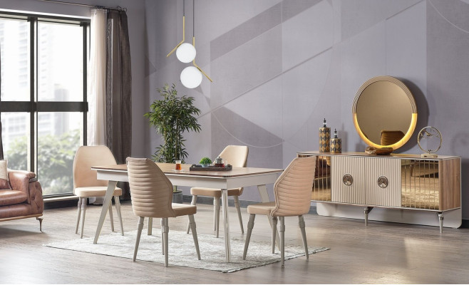 Ontwerp eetkamer compleet eettafel + 6x stoelen Modern meubilair houten tafel Nieuw