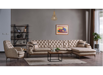 Luxe woonkamerset fauteuil hoekbank L-vorm modern Chesterfield compleet