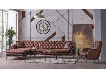 Hoekbank L-vorm Fauteuil Bruin Compleet Woonkamerset 2-delig Luxe Bruin