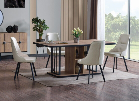 Eetkamerset 7-delig. Eettafel 6x stoelen Designer houten stoelset meubels Nieuw