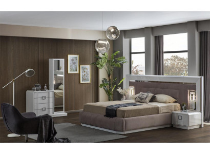 Modern slaapkamer set bed + 2 nachtkastjes + dressoir met spiegel Luxe Nieuw