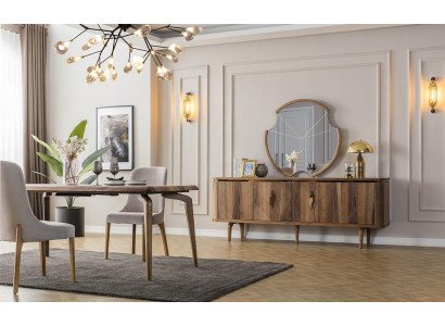 Eettafel + 6 stoelen + dressoir + spiegel eetkamerset eetgroep groepstafel