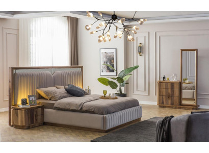 Modern slaapkamer set bed + 2x nachtkastjes + dressoir met spiegel Modern
