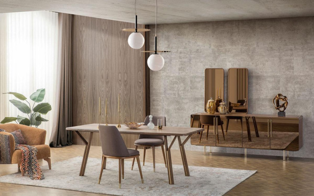 Eetkamer set 6x stoelen + eettafel + dressoir + spiegel set Eetkamer Designer Nieuw