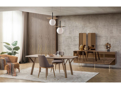 Eetkamer set 6x stoelen + eettafel + dressoir + spiegel set Eetkamer Designer Nieuw