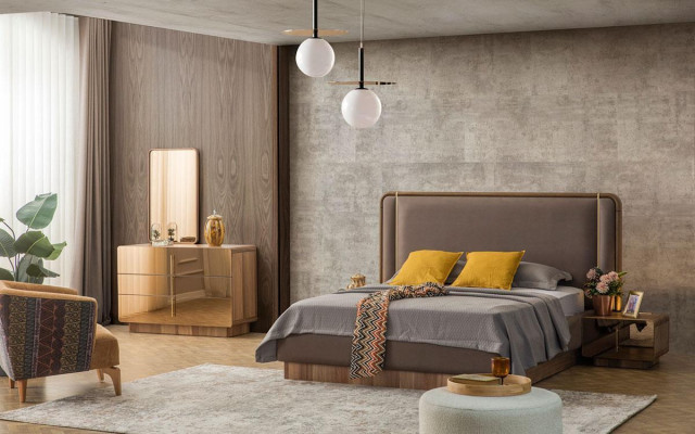 Slaapkamer Set Bed + 2x Nachtkastjes + Ladenkast + Spiegel Design Meubels Nieuw 5-delig