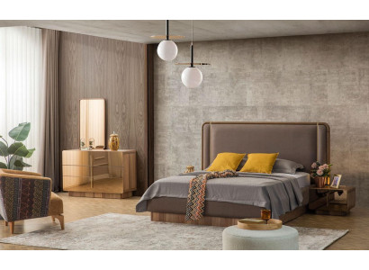 Slaapkamer Set Bed + 2x Nachtkastjes + Ladenkast + Spiegel Design Meubels Nieuw 5-delig