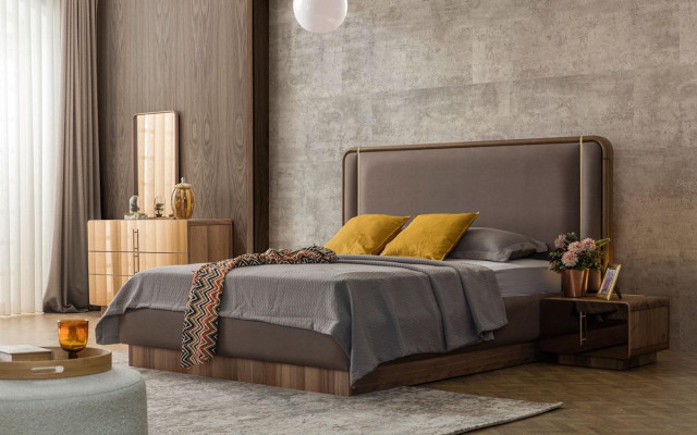 Slaapkamer Set Bed + 2x Nachtkastjes + Ladenkast + Spiegel Design Meubels Nieuw 5-delig