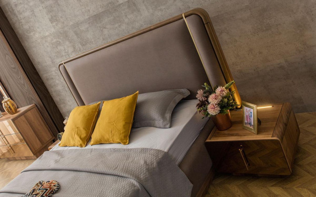 Slaapkamer Set Bed + 2x Nachtkastjes + Ladenkast + Spiegel Design Meubels Nieuw 5-delig