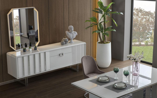 Groep dressoir spiegel dressoir kasten houten meubels wit woonkamer