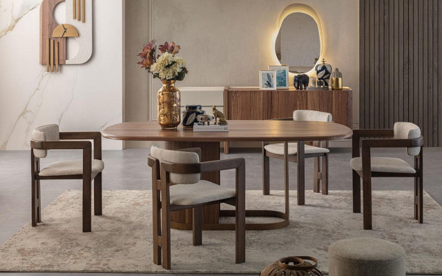 Luxe eetkamerset Eettafel + 6x stoelen + dressoir + spiegel 9 delig Modern