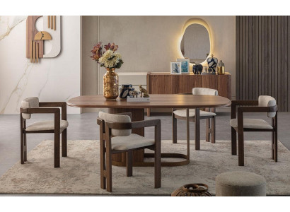 Luxe eetkamerset Eettafel + 6x stoelen + dressoir + spiegel 9 delig Modern