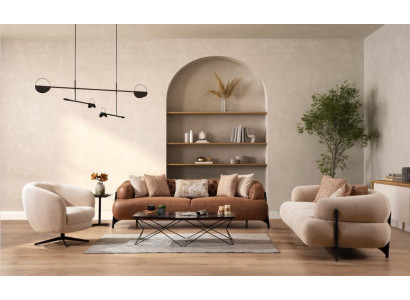 Sofaset 3+3+1 Zits Textiel Houtbank 3 Zitter Modern Fauteuil Nieuw Compleet Set