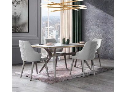 Moderne eettafel met 6 stoelen, ontworpen luxe eetkamermeubels houten eetgroep.