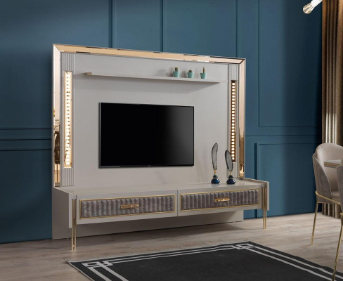 Ontwerper TV wand luxe meubels in woonkamer Beige kleur Moderne tv televisie wand