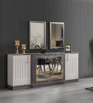 Modern dressoir met 2 spiegels, ontworpen woonkamerm meubels houten ladekast.