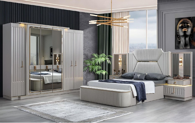 Designer meubels 4-delige slaapkamerset Bed 2x Nachtkastje Kledingkast Nieuw