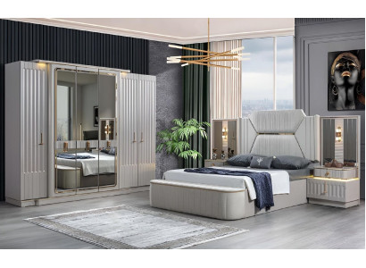 Designer meubels 4-delige slaapkamerset Bed 2x Nachtkastje Kledingkast Nieuw
