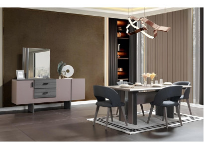 Modern eetkamerset Eettafel 6 stoelen Dressoir met spiegel 8 delen