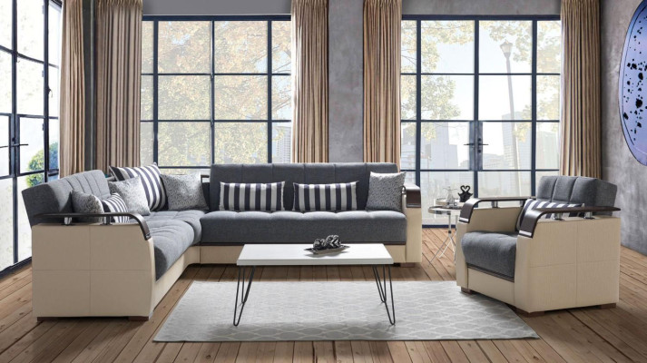 Hoekbank L-vorm + Fauteuil Grijs Compleet Woonkamerset 2-delig. Luxe meubels