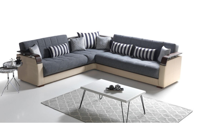 Hoekbank L-vorm + Fauteuil Grijs Compleet Woonkamerset 2-delig. Luxe meubels