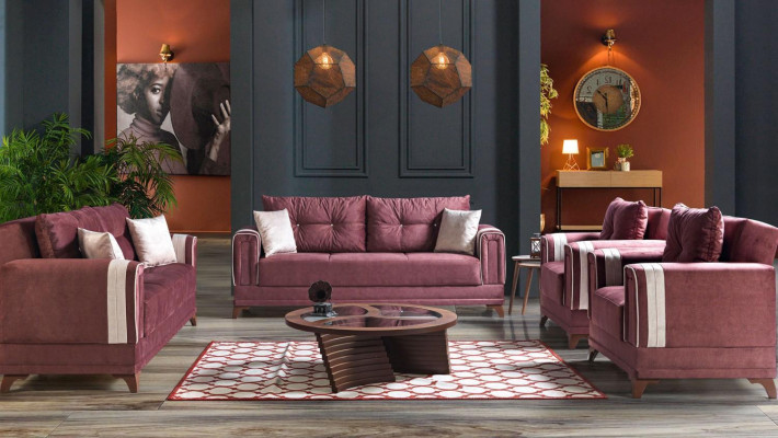 Ontwerper bankstel 3+2+1+1 zitsbank fauteuil set Roze Relax