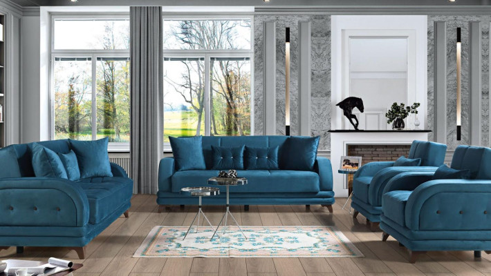 Bankstel 3+2+1+1 Hout Woonkamer Luxe Bank Modern Stof Compleet Nieuw Modern
