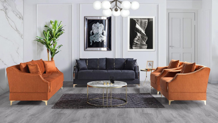 Bankstel 3+2+1+1 zits Woonkamer Set Compleet Textiel Bank Stoel Hout Nieuw