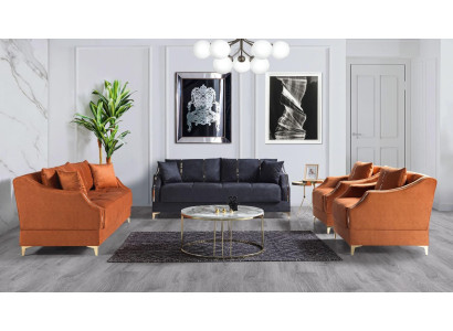 Bankstel 3+2+1+1 zits Woonkamer Set Compleet Textiel Bank Stoel Hout Nieuw