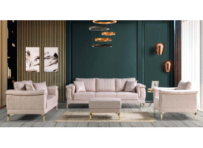 Designer woonkamerset - bankstel set - bankstel 3+2+1+poef beige 4-delig