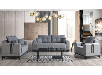 Grijze bankstellen 3+2+1 zits textiel hout bank fauteuil compleet set
