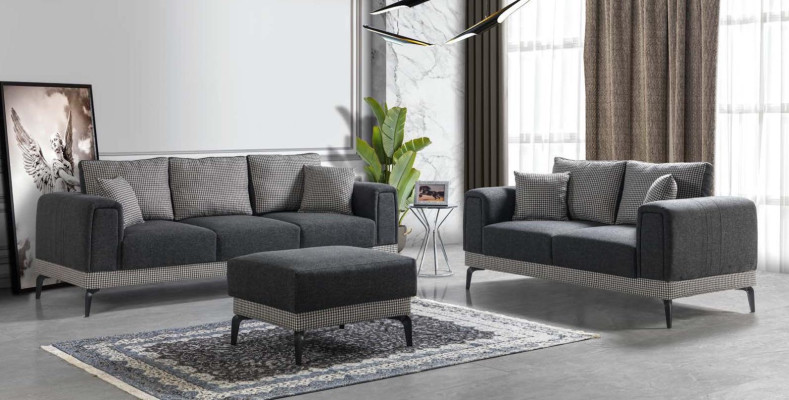 Bankstel 3+2 Hocker Hout Woonkamer Luxe Bank Modern Stof Compleet Bankstellen
