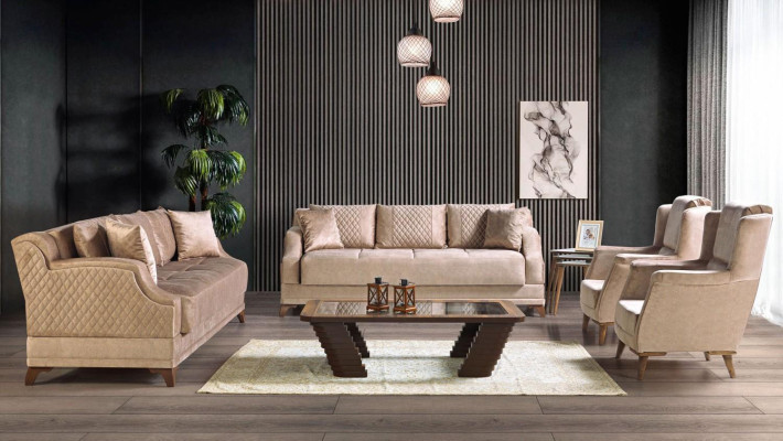 Sofaset 3+2+1+1 Zitsbank Fauteuil Set Modern Relax Meubels Beige Luxe
