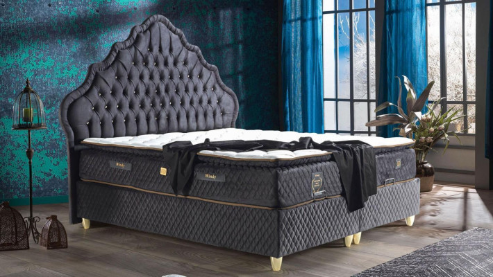 Bed design bedden luxe zwart gestoffeerd slaapkamer meubels Chesterfield