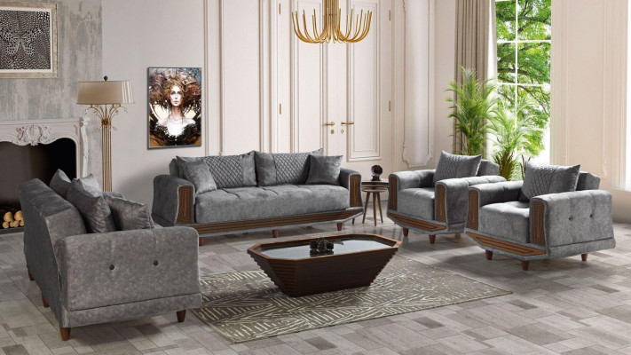 Sofaset 3+2+1+1 zitplaatsen Textiel Hout Bankstel 3 zitter Modern Fauteuil Compleet Set