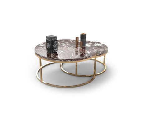 Luxe marmeren salontafel + bijzettafel set Ronde woonkamertafels 2-delig