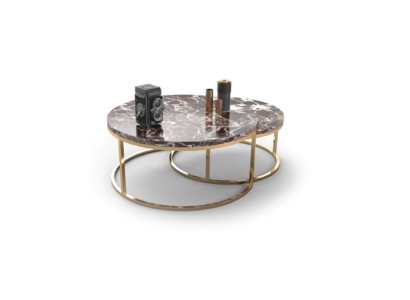 Luxe marmeren salontafel + bijzettafel set Ronde woonkamertafels 2-delig