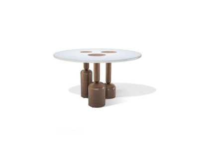 Luxe ronde eettafel designer meubelstijl glazen blad roestvrij staal