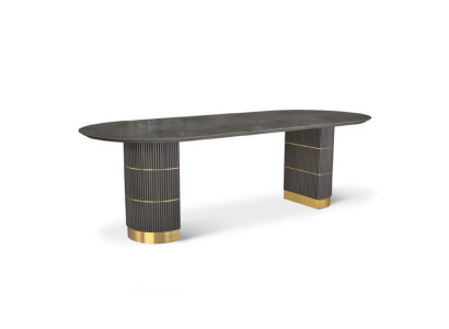 Grijze design eettafel eetkamer meubels met metalen poten houten frame tafel