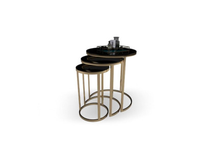 Tafel Zwarte bijzettafel Set 3x salontafels Ronde vorm Woonkamer Tafels