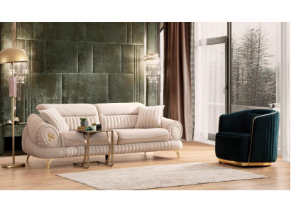 Bankstel met 3 zitplaatsen en fauteuil, wit elegant modern luxe design meubel.
