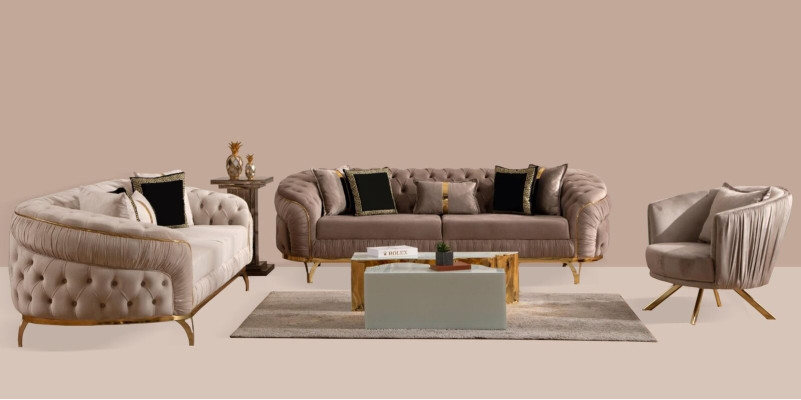 Ontwerpbank 3-zits Chesterfield stof bank gestoffeerde banken textiel nieuw