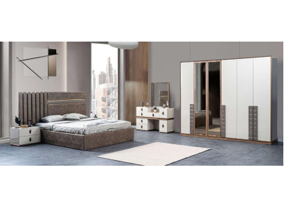 Bed 2x bedside tables dressing table with mirror set 5 pcs Italian style