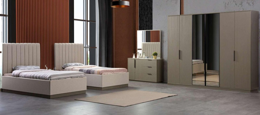 Set 5-delige slaapkamer 2x bedden nachtkastje Italiaanse stijl garnituur.