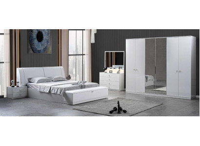 Bed 2x Bedside Tables Bedroom White 5-piece. Designer Luxury Furniture Wood