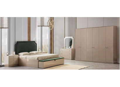 Bed 2x Nightstands 5 pcs. Bedroom Set Design Luxury Modern Upholstery